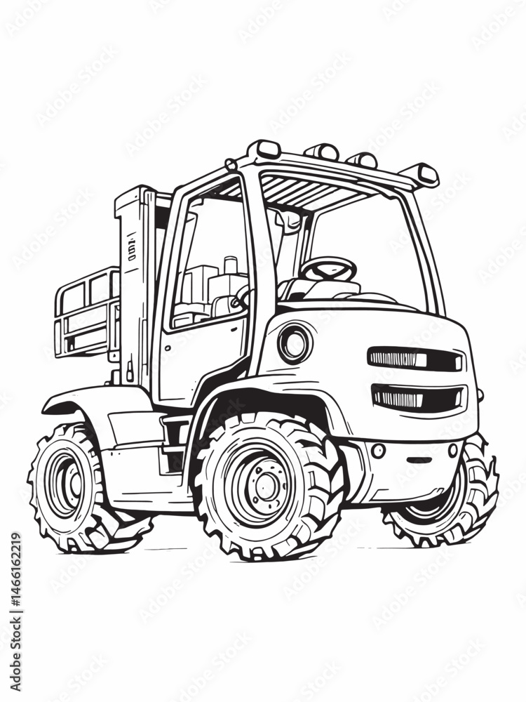 Naklejka premium Forklift Truck line art abstract geometric line drawing.eps