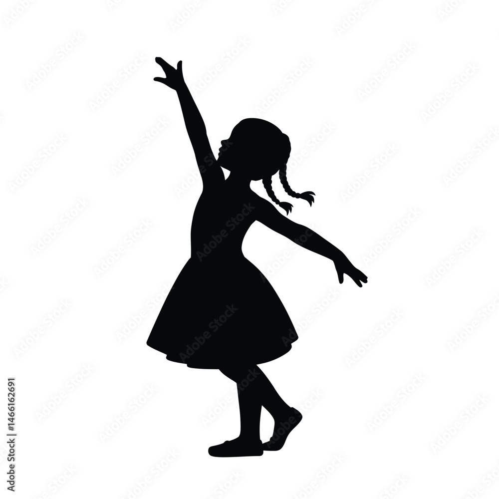 Silhouette of a Little Girl in a Dress Reaching Upward Silhouette of a Little Girl in a Dress Reaching Upward