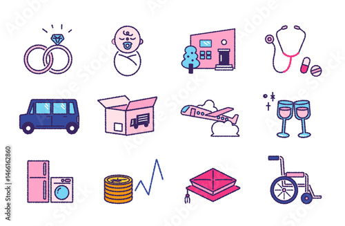 人生でお金がかかる１２の項目アイコンセット