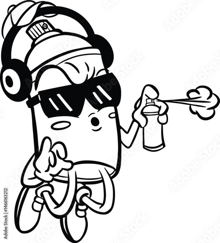 Graffiti Spray Can Character Illustration with Headphones and Cool Attitude