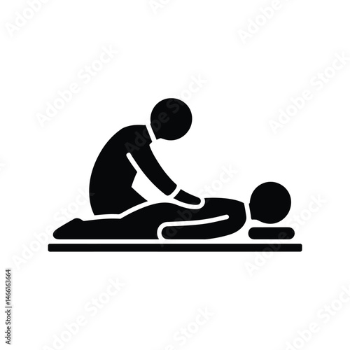 Simple Black Icon of a Massage Therapist Giving a Back Massage