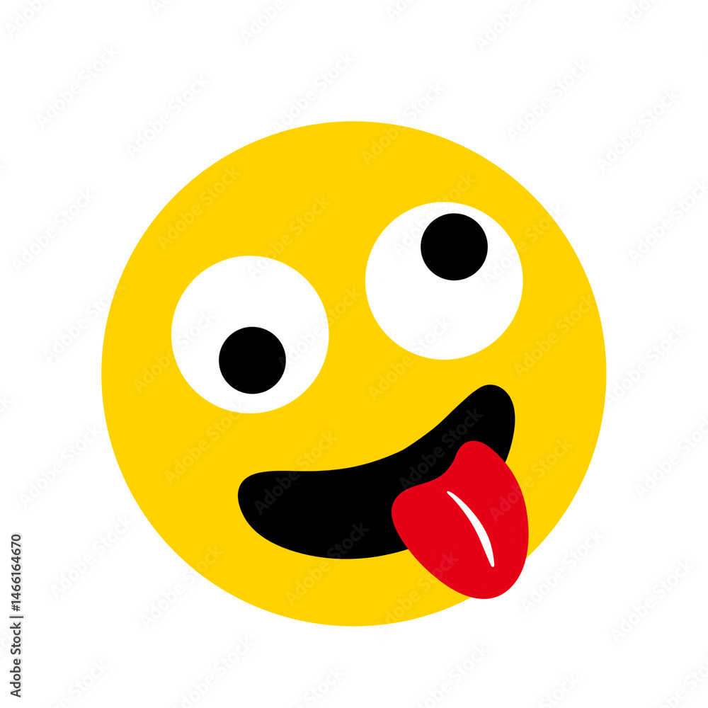 Fototapeta premium Funny Crazy Face Emoji with Tongue Out – Cartoon Emoticon Vector