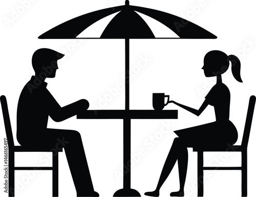 a young man and woman sitting at a chair silhouette vector, , couple in cafe black symbol