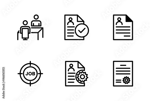 Hiring Process Line Icons. Recruitment, Job Application, Interview, Candidate Selection Vector Set
