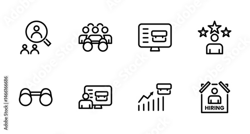 Hiring Process Line Icons. Recruitment, Job Application, Interview, Candidate Selection Vector Set