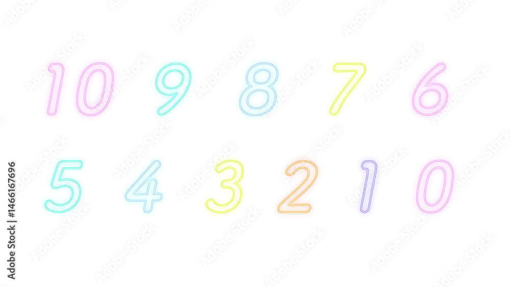 ネオン管のような数字(1−10)透過背景 ネオン管のような数字(1−10)透過背景