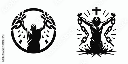 The Jesus Breaking Chains. Christian Art Nativity Crucifix Divine Salvation. Divinity unlocking bondage liberation through faith a journey toward inner reform.