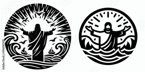 The Jesus Calming Storm. Christian Art Nativity Crucifix Divine Salvation. intervention pacifying tempest assurance amid lifes trials.