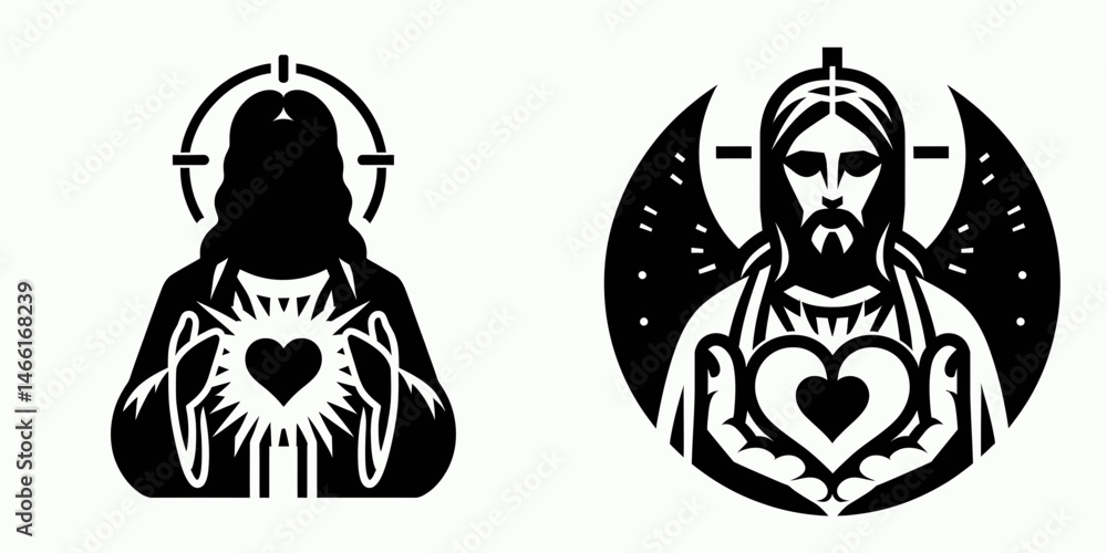 Fototapeta premium The Jesus Holding a Heart. Christian Art Nativity Crucifix Divine Salvation. Savior carrying affection token love compassion faith depiction.