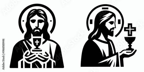 The Jesus Holding Eucharist. Christian Art Nativity Crucifix Divine Salvation. Saviors sacrament bread depiction for adoration and communion.