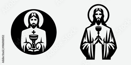 The Jesus Holding Eucharist. Christian Art Nativity Crucifix Divine Salvation. figure offering sacred bread religious sacrament spiritual communion.