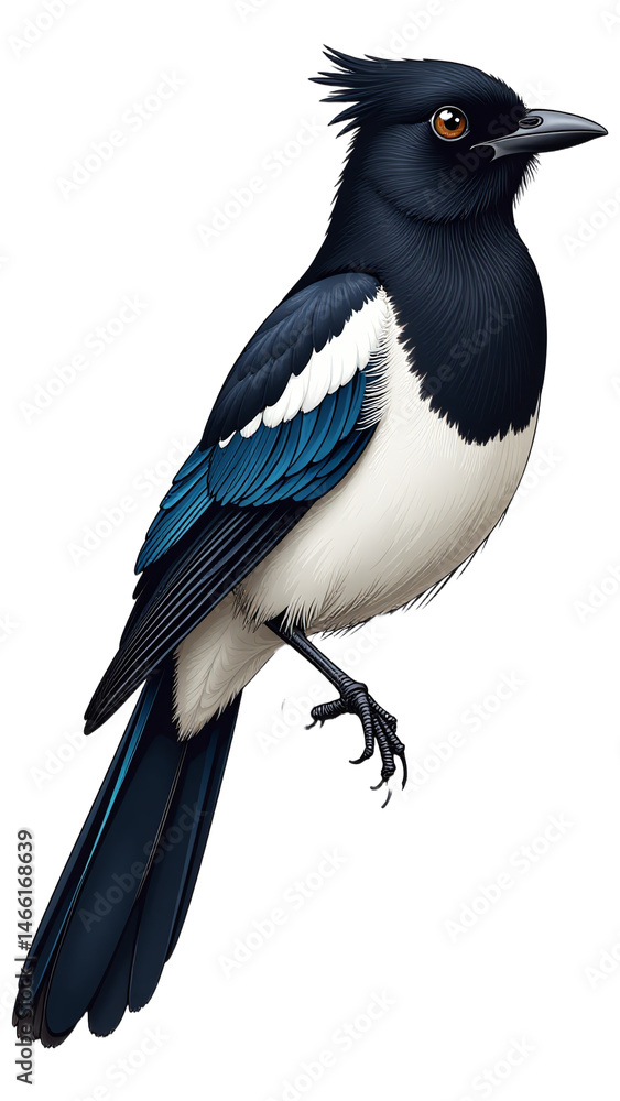 Fototapeta premium Detailed Magpie Clipart, isolated on a white background.