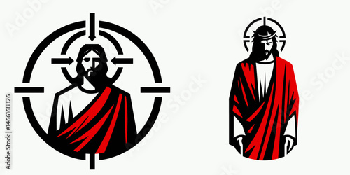 The Jesus in Red Robe. Christian Art Nativity Crucifix Divine Salvation. portrait christ figure crimson vestment symbolic faith imagery.