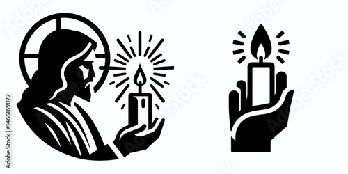 The Jesus Lighting a Candle. Christian Art Nativity Crucifix Divine Salvation. figure ignites illumination faith hope symbol bright sacred flame.