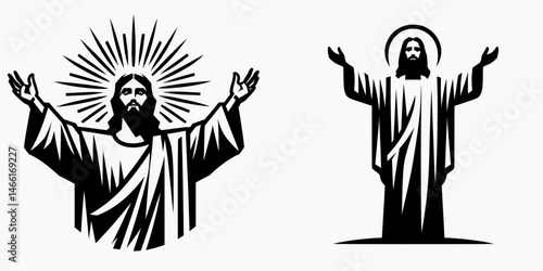 The Jesus Opening Arms. Christian Art Nativity Crucifix Divine Salvation. Deitys welcoming gesture a spiritual embrace of compassion and redemption.