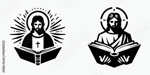 The Jesus Opening Bible. Christian Art Nativity Crucifix Divine Salvation. messiah revealing sacred scripture wisdom interpretation and insight.