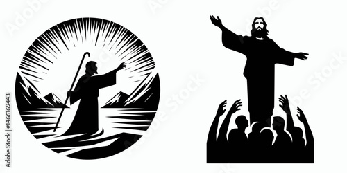 The Jesus Reaching to Lost. Christian Art Nativity Crucifix Divine Salvation. savior’s compassion tending stray guiding humankind heaven.