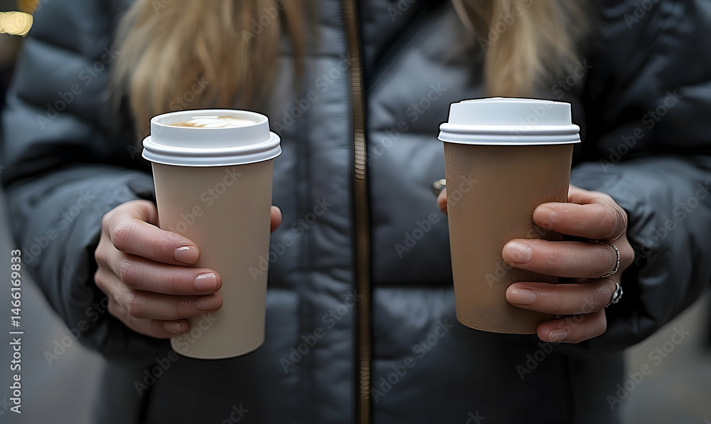 Coffee cups hands closeup beverage drink daily life Coffee cups hands closeup beverage drink daily life