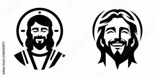 The Jesus Smiling. Christian Art Nativity Crucifix Divine Salvation. Deitys cheerful expression joy a picture of hope and benevolent love.