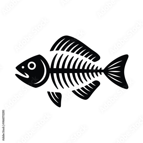 Stylized Fish Skeleton Illustration Black and White Graphic