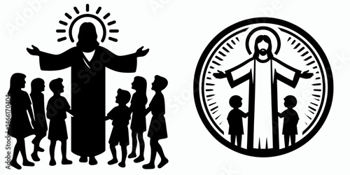 The Jesus Welcoming Children. Christian Art Nativity Crucifix Divine Salvation. savior embracing youth a gesture offering love and acceptance.
