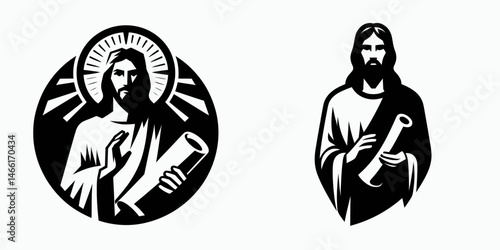 The Jesus with a Scroll in Hand. Christian Art Nativity Crucifix Divine Salvation. Christ figure holding scripture revelation faith symbol prophecy depiction.