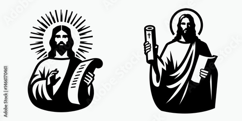 The Jesus with a Scroll in Hand. Christian Art Nativity Crucifix Divine Salvation. figure holding scripture ancient gospel depiction for biblical learning.