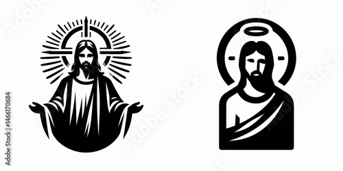 The Jesus with Halo. Christian Art Nativity Crucifix Divine Salvation. savior aglow holy figure bearing celestial radiance sacred icon.
