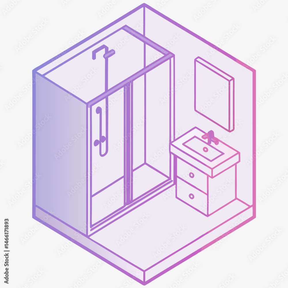 Isometric bathroom design featuring a shower stall and sink Isometric bathroom design featuring a shower stall and sink