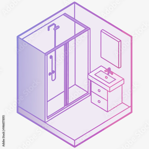 Isometric bathroom design featuring a shower stall and sink  