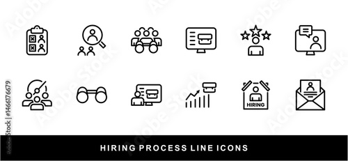 Hiring Process Line Icons. Recruitment, Job Application, Interview, Candidate Selection Vector Set