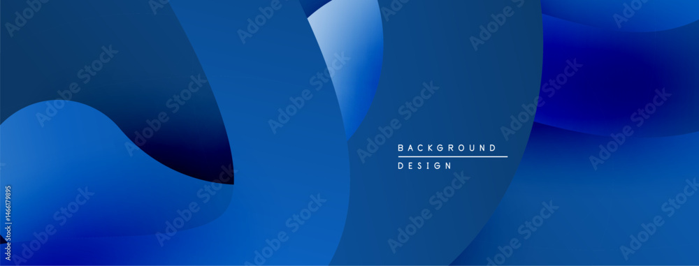 Naklejka premium Abstract blue shapes overlap creating dynamic background. Smooth gradients suggest depth, modern design aesthetic.