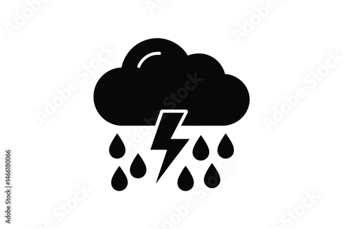Thunderstorm Icon Black Silhouette Rain Cloud Lightning Drops