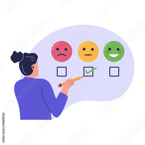 Illustration of Customer Reaction and Emoji Feedback Survey. Illustrations for websites, landing pages, mobile apps, posters and banners