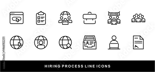 Hiring Process Line Icons. Recruitment, Job Application, Interview, Candidate Selection Vector Set
