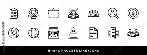 Hiring Process Line Icons. Recruitment, Job Application, Interview, Candidate Selection Vector Set