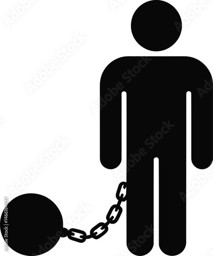 silhouette man with chain and ball isolated icon vector illustration design