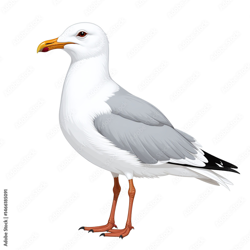 Fototapeta premium Detailed Gull Clipart, isolated on a white background.