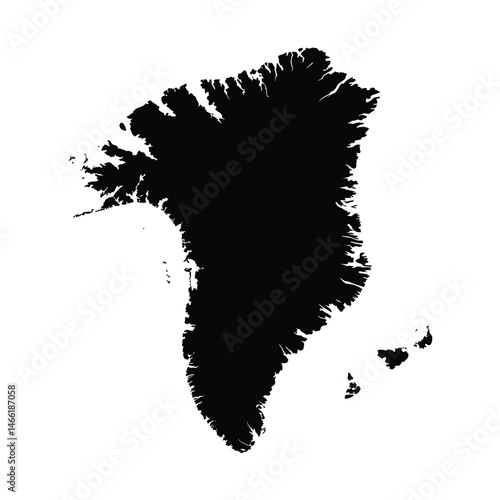 Black and White Silhouette Map of Greenland Island