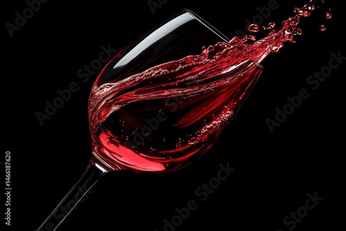 Dynamic Splash of Red Wine in Elegant Glass on Black Background