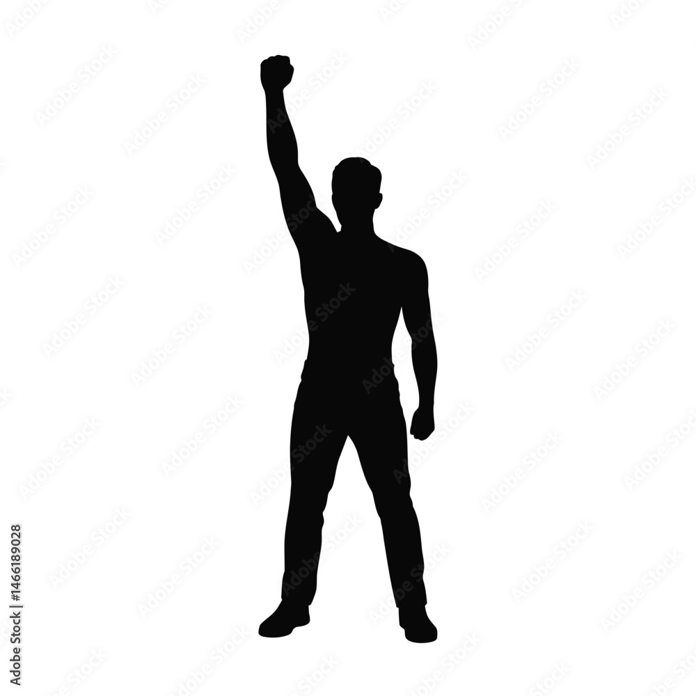 Silhouette of a Man Raising His Fist in Protest or Victory Silhouette of a Man Raising His Fist in Protest or Victory