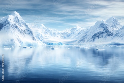 Wallpaper Mural Arctic landscape reflecting in calm blue water with snowy mountains and icebergs Torontodigital.ca
