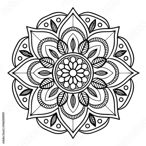 Circular pattern in the form of a mandala. Henna tattoo mandala. Mehndi style. Decorative pattern in oriental style. Coloring book page.