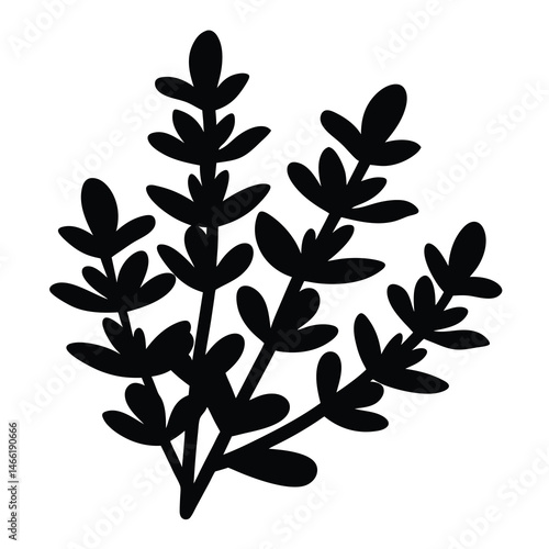 thyme sprig vector silhouette icon - perfect for food, farming, or nutrition concepts.