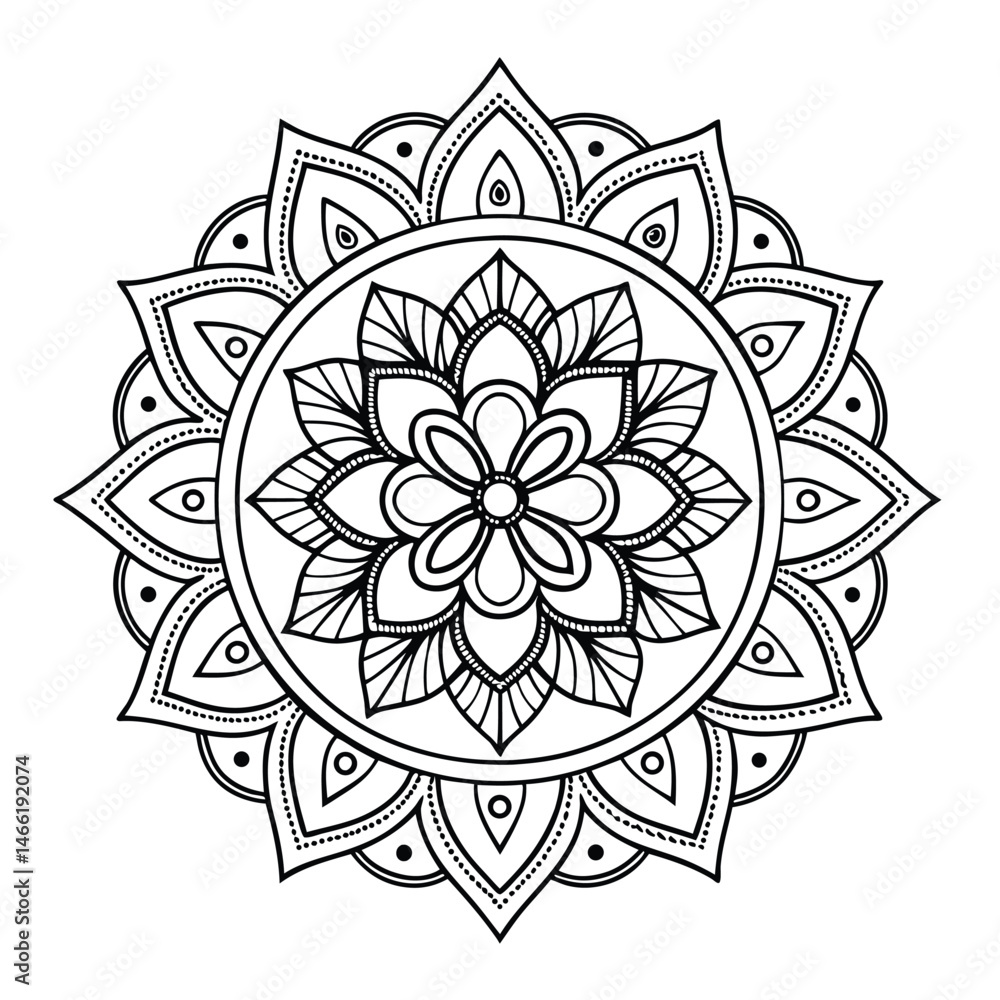 Circular pattern in the form of a mandala. Henna tattoo mandala. Mehndi style. Decorative pattern in oriental style. Coloring book page. Circular pattern in the form of a mandala. Henna tattoo mandala. Mehndi style. Decorative pattern in oriental style. Coloring book page.