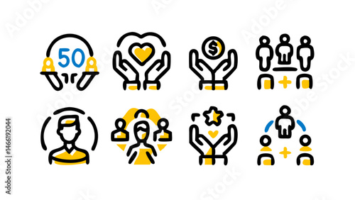 Core Values Line Icon Set Vector Pictograms of Primary Principles for Building Strong Foundations in Business and Leadership