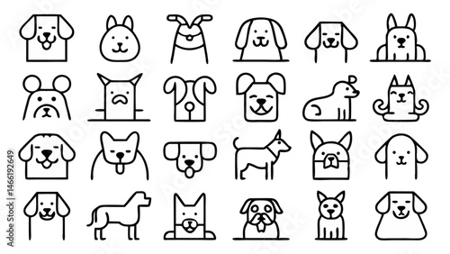Dog Breeds Line Icon Set Vector Pictograms Featuring Labrador for Animal Lovers and Dog Enthusiasts