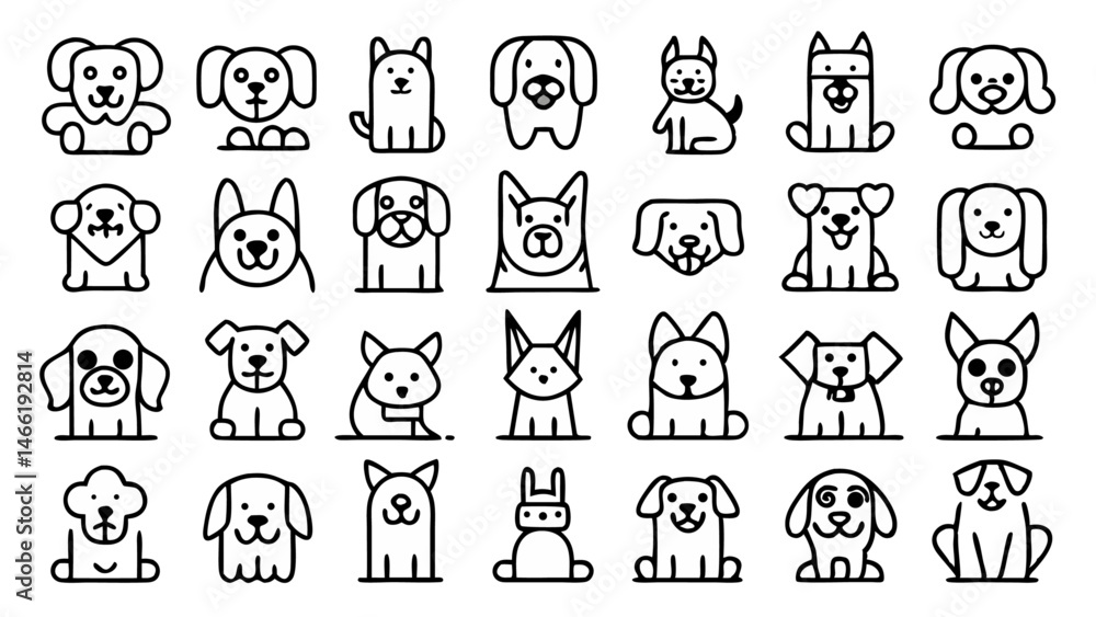 Dog Breeds Line Icon Set Vector Pictograms Featuring Labrador for Pet Adoption and Animal Welfare Dog Breeds Line Icon Set Vector Pictograms Featuring Labrador for Pet Adoption and Animal Welfare
