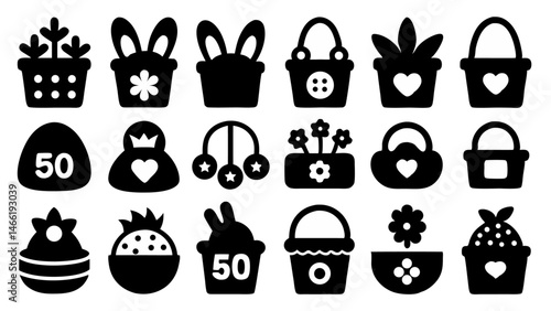 Easter Baskets Set Isolated on White Background for Spring Holiday Celebrations