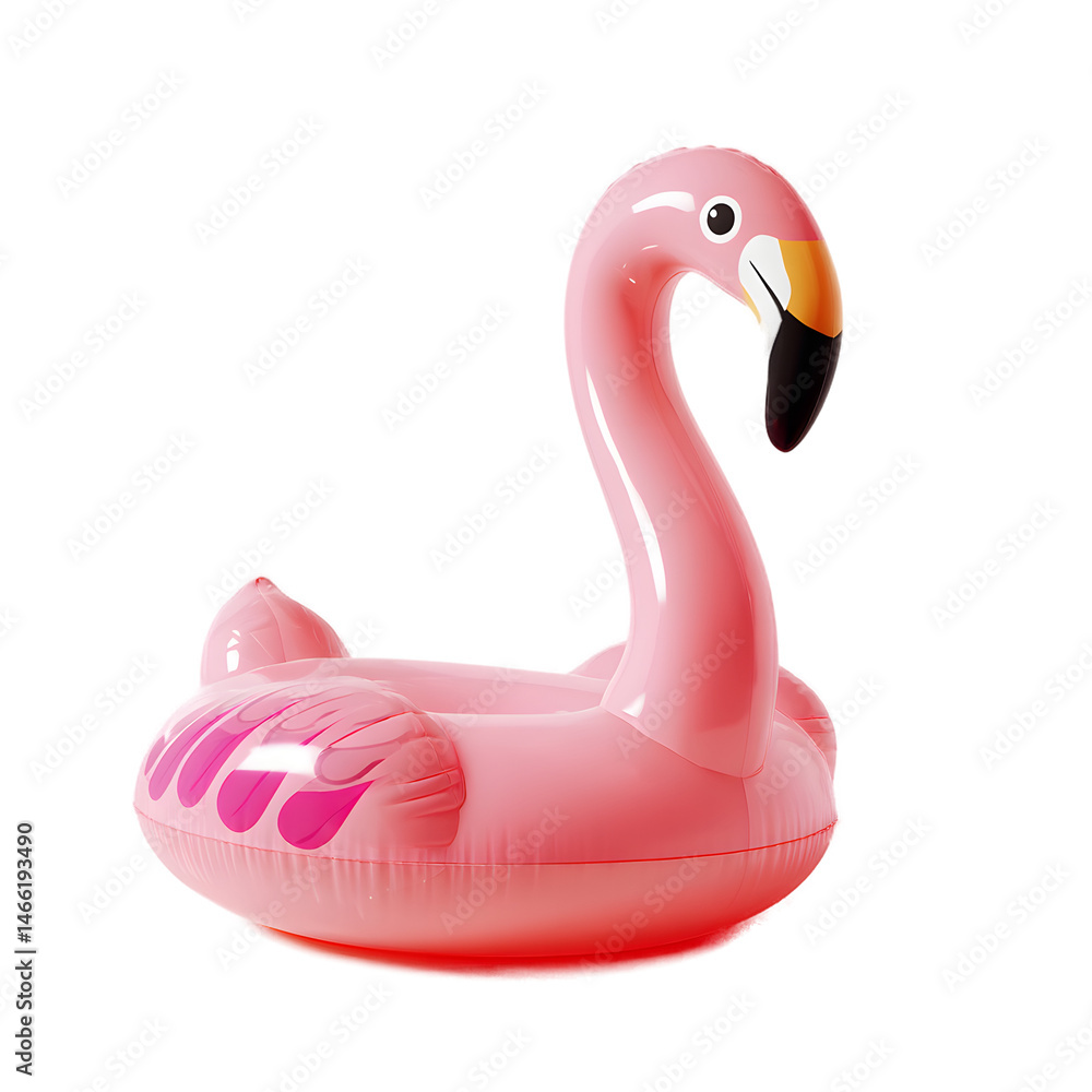 A pink inflatable flamingo pool float isolated on a black background ready for summer fun and relaxation A pink inflatable flamingo pool float isolated on a black background ready for summer fun and relaxation